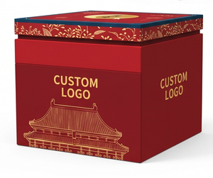 Premium Recycled Materials Rigid Mid-Autumn Mooncake <b>Gift</b> <b>Boxes</b> <b>Magnetic</b> Closure Handle Four-Color Printed Logo Options Smooth - Product Image 2