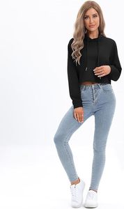 Sudadera con capucha corta para mujer, corte ajustado, manga larga, con capucha con cordón - Product Image 5