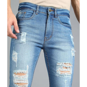 Jeans en denim stretch pour hommes, coupe droite, taille mi-haute, respirants, style décontracté et tendance, avec logo personnalisé, style urbain, vente en gros - Product Image 5