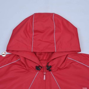 <b>Mens</b> Red Hooded Coated Windbreaker <b>Jacket</b> Windproof Sporty Style Winter Outerwear Polyester Zipper Closure Front Logo Print - Product Image 3