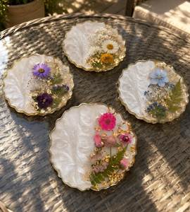 Geo Glow Resin Coaster Handmade Resin Coasters With <b>Wood</b> <b>Slices</b> Square Modern Design Non Slip Table Mats Decorative Coasters - Product Image 4