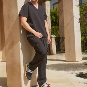 Conjunto de uniforme médico de enfermería con cuello en V, color negro, para hombre, con pantalones con bolsillos con cremallera, cómodo, duradero, al por mayor - Product Image 2