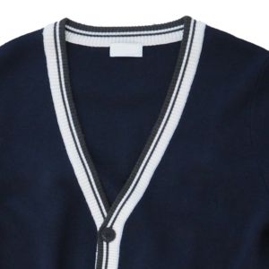 Suéter Cárdigan de Punto Azul Marino Estilo Vintage Personalizado para Hombre, Cuello en V, Botones, Manga Larga, Estilo Universitario, Informal - Product Image 5