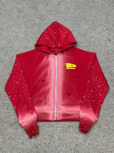 Rexfit Red <b>Rhinestone</b> Hooded Zip-Up Sweatshirt Unisex Regular Fit Casual Winter Wear Dot Pattern Fleece <b>Jacket</b> - Product Image 1