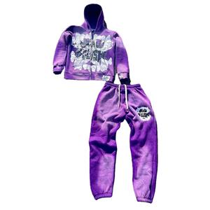 ชุดวอร์มผ้าฝ้าย100% สำหรับผู้ชายชุดวอร์มสีดำชุดวอร์มผ้าโพลีเอสเตอร์ซีดจาง - Product Image 1