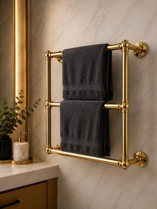 Toallero de Pared de Metal Dorado de 2 Niveles de Lujo para Baño, Hotel y Habitación de Huéspedes, Solución de Almacenamiento Duradera y Elegante para Baño - Product Image 1