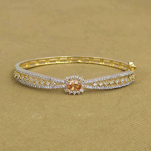 โครเมี่ยมลูกบาศก์โคเนียสองสีแบบเปิดใช้งานได้กำไลแฟชั่น Kada โทนคู่ - Product Image 5
