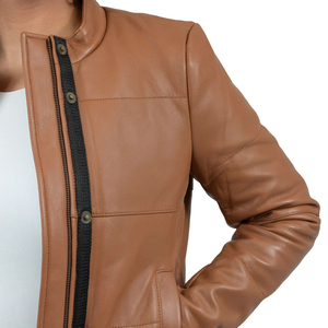 Chaqueta de Cuero PU de Alta Calidad para Mujer, Corte Ajustado, Estilo Motero, Cierre Frontal con Cremallera, Prenda Exterior Moderna - Product Image 3