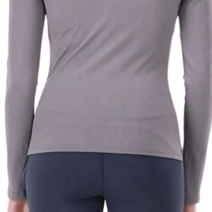 Haut gris à manches longues et col rond pour femme, coupe ajustée, décontracté, basique, pull quotidien, t-shirt extensible, vêtement de mode - Product Image 5