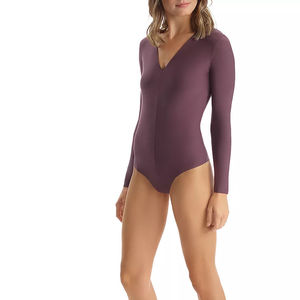 Body de Mujer con Cuello en V Profundo, Manga Larga, Color Sólido, Tejido Elástico, de Una Pieza, Ajuste Sin Costuras, Estilo Regular - Product Image 6