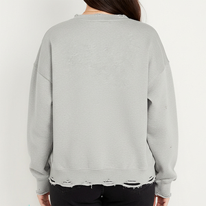 เสื้อสเวตเชิ้ตคอกลมโอเวอร์ไซส์ผ้าฝ้าย 100% สีพื้นแบบขาดๆ  ขายดี พร้อมสกรีนโลโก้พิมพ์นูนตามสั่ง - Product Image 6