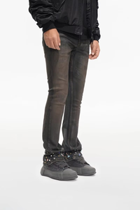 High Quality Cotton <b>Men</b> Jeans American Highstreet Brand Mid-Rise <b>Flare</b> Fit Rhinestone Rivets Vintage Wash Y2K <b>Men's</b> Denim Jeans - Product Image 3