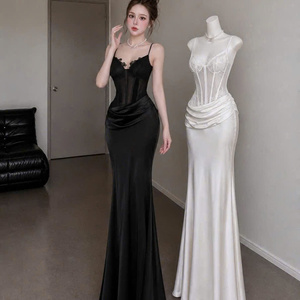 Robes de soirée sexy pour femmes, style princesse, taille naturelle, coupe ajustée, sans bretelles, en mousseline, décontractées, lavables, en tissu teint uni, directement de l'usine - Product Image 3