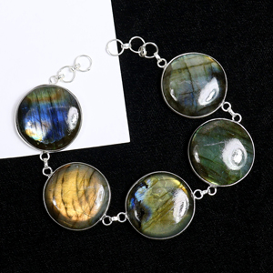 Wholesale Handmade 925 Sterling Silver Plated Natural Labradorite Gemstone Multi-<b>Stone</b> Round Link <b>Bracelet</b> Opaque <b>Stone</b> Jewelry - Product Image 4