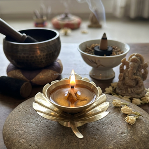 Brass Oil Lamp for Meditation Yoga Room <b>Leaf</b> Design Diya Small Decorative Ambient <b>Lighting</b> Brass Wick Lamp - Product Image 1