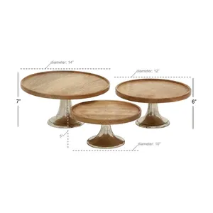 Soporte de Pastel Metálico Hecho a Mano, Elegante Bandeja de Presentación de Pasteles para Decoración de Fiestas Premium, Juego de Soportes de Pastel de Madera Hechos a Mano, 3 Piezas Circulares - Product Image 2