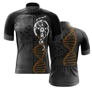 Maillot de cyclisme personnalisé pour homme, noir, manches courtes, avec impression DNA, design sublimé, évacuation de l'humidité, coupe ajustée, toutes saisons - Product Image 1