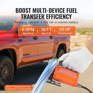 Portable Electric <b>12V</b> <b>DC</b> 8 GPM 1/6 HP Fuel Transfer Pump with Auto Shut Fuel Nozzle Long Inlet for Diesel Transfer - Product Image 2