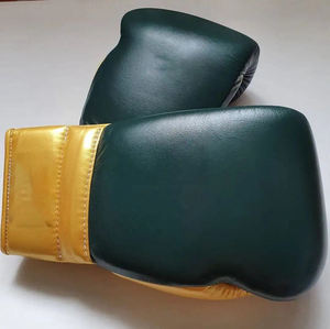 Guantes de Boxeo Profesionales de Cuero Genuino de 8oz a 16oz, Guantes de Entrenamiento y Sparring de Cuero Premium, Verde y Dorado - Product Image 2