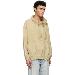 Sudadera con capucha y cremallera para hombre, OEM personalizada, verde, extragrande, con efecto desgastado, estampado integral y mangas bordadas - Product Image 6