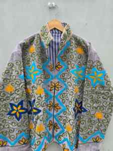 Handmade <b>Silver</b> Grey Polyester/Cotton Velvet Bomber <b>Jacket</b> for Women Floral Embroidery Boho Style Thick Winter <b>Jacket</b> Wholesale - Product Image 1