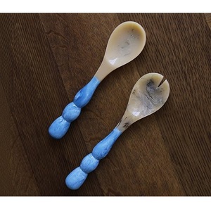 Ensemble de cuillères à salade en résine blanche à motif tourbillon, prix abordable, ustensiles de cuisine faits à la main, ensemble de cuillères à salade en résine de qualité alimentaire, poignée Rio Bubble - Product Image 4