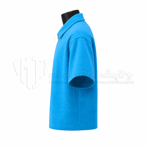 เสื้อเชิ้ตลำลองแขนสั้นสีน้ำเงินสำหรับผู้ชายพร้อมลายตัวอักษรนูน ปกเสื้อแบบพับได้สำหรับฤดูร้อน - Product Image 5
