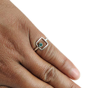 Unique Square Cut Open <b>925</b> Sterling <b>Silver</b> <b>Rings</b> Comes With Round Cut Green Onyx Gemstone Handmade Bohemian Jewelry For Women - Product Image 4