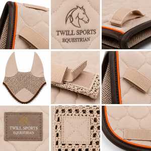 Almohadilla de Silla de Montar Acolchada Beige Personalizada con Estampado Digital, Cubrecuello de Malla Transpirable, Conjunto de Ropa de Equitación Unisex de Poliéster Tejido - Product Image 3