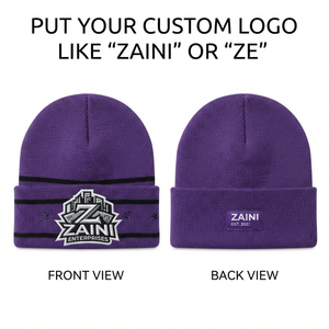 Gorro de Punto Acrílico Premium, 280 GSM, Morado y Negro, Puño Acanalado, Logotipo Bordado Personalizado, Suave, Elástico, Cálido, Invernal, Unisex, Estilo Y2K - Product Image 1