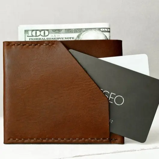 Carteira de couro legítimo tamanho de bolso, carteira masculina e feminina compacta feita em couro legítimo, com compartimento para cartões LCH-0040