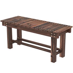 Panca da Giardino in Legno Carbonizzato da Esterno da 90 cm, 2 Posti con Ripiano Contenitore, Panche da Patio - Product Image 1