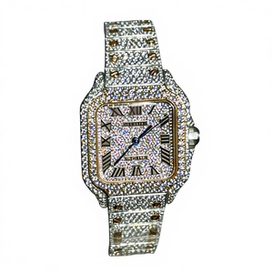 นาฬิกาควอตซ์ผู้ชายสุดหรู ตัวเรือนโลหะผสม สายสแตนเลส กระจกคริสตัล หน้าปัดโรมัน เข็มเรืองแสง ตัวล็อคแบบซ่อน กันน้ำ - Product Image 1