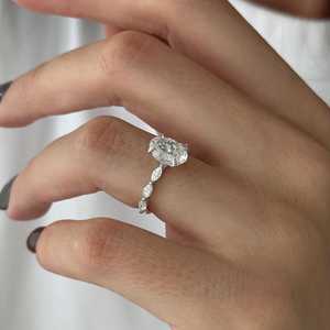 1.5 Carat Oval E VVS2 Diamond Marquise Band Engagement <b>Ring</b> , <b>Dainty</b> Oval Diamond Engagement <b>Ring</b> , IGI Certified - Product Image 1