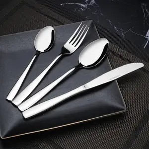 5 pcs Household Mirror Silver Metal Inox Oval Spoon Dessert Fork Set Restaurant Cutlery