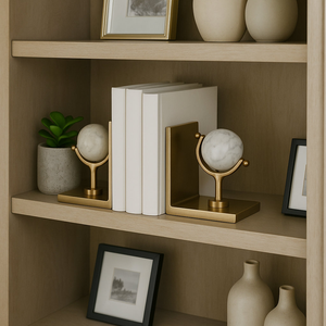 Serre-livres modernes en métal doré, supports décoratifs géométriques pour bibliothèque, bureau, salle d'étude et décoration intérieure - Product Image 4