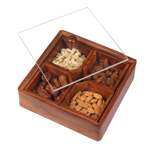 Boîte à fruits secs carrée en bois artisanale, moderne et durable, avec couvercle en acrylique, pour la cuisine, boîte à bonbons et à noix - Product Image 1