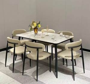 Juego de Comedor Moderno con Mesa de Mármol y Sillas Tapizadas en Gris, Muebles de Lujo Contemporáneos - Product Image 4