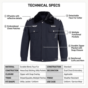 Chaqueta de Invierno para Guardia de Seguridad para Hombre con Cuello de Piel, Ropa de Trabajo de Algodón, Etiqueta Personalizada - Product Image 5