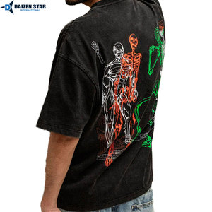 T-shirt noir à manches courtes pour homme avec imprimé squelette dansant coloré, col rond, coupe classique, style streetwear, jersey de coton - Product Image 6