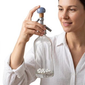 Eco-Friendly <b>Beads</b> Art Ceramic Corks Bottle <b>Stopper</b> with Blue White Stripes and Cork Base for Wine Sealing - Product Image 3