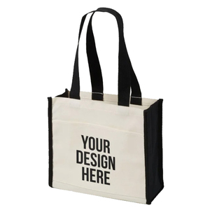 Customizable Bohemian Fashion Canvas <b>Tote</b> Bag with Black Handles and White Front Panel for Shopping Travel Everyday Use - Product Image 1
