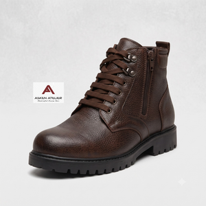 Botas de Tobillo de Cuero Genuino Marrón Oscuro para Hombre, con Cordones en la Puntera, Cierre de Cremallera Lateral, Entresuela de PU, Resistentes, Casuales, para Trabajo al Aire Libre - Product Image 4