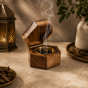 Brûleur à Bakhoor en bois avec incrustation en laiton, porte-cigares et cigarettes, accessoire de fumage artisanal, cendrier, bol en laiton, pour hôtel et décoration intérieure, vente en gros - Product Image 3