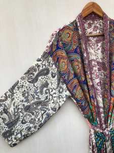 ชุดคลุมกิโมโนผ้าไหมอาร์ตสุดพิเศษ ชุดเดรสโบโฮ ชุดส่าหรีอินเดีย ชุดชายหาด ความยาวระดับเข่า ชุดนอนโบโฮลายพิมพ์สำหรับฤดูใบไม้ร่วง ชุดคลุม - Product Image 5