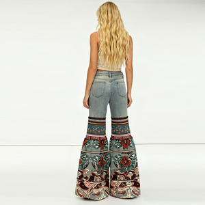 Fabricante de Pantalones Vaqueros de Alta Calidad, Jeans de Diseño Personalizado True Religion, Pantalones de Pierna Ancha con Empalmes para Mujer, Jeans Premium - Product Image 2