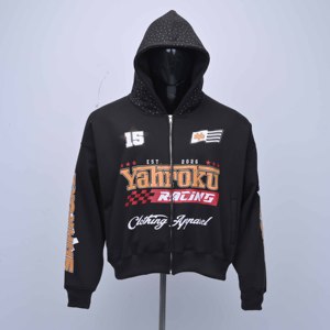 Sudaderas con Capucha de Invierno de Primera Calidad con Logotipo Personalizado, 100% Algodón, con Cierre de Cremallera, Apliques Bordados en la Parte Delantera, Trasera y Mangas para Hombre - Product Image 1