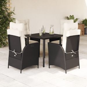 Set da pranzo da giardino in rattan PE nero e bianco crema, 5 pezzi - Product Image 1