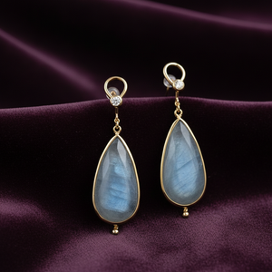 Boucles d'oreilles en labradorite |   Pierre précieuse de forme poire |   Argent sterling 925 plaqué or 18 carats |   Boucles d'oreilles pendantes de 5 pouces |   Cadeau pour elle - Product Image 2