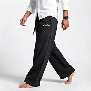 Pantalon de jogging pour homme, couleur noire unie, en coton épais, design personnalisé, vêtements streetwear - Product Image 6